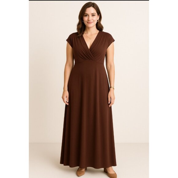 Focus Size 14 V-Neck Business Stylist Casual Sleeveless Maxi Dress Brown - Picture 4 of 13